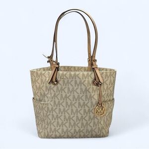 Michael Kors Neutral Vanilla MK Pattern Shoulder Purse Bag